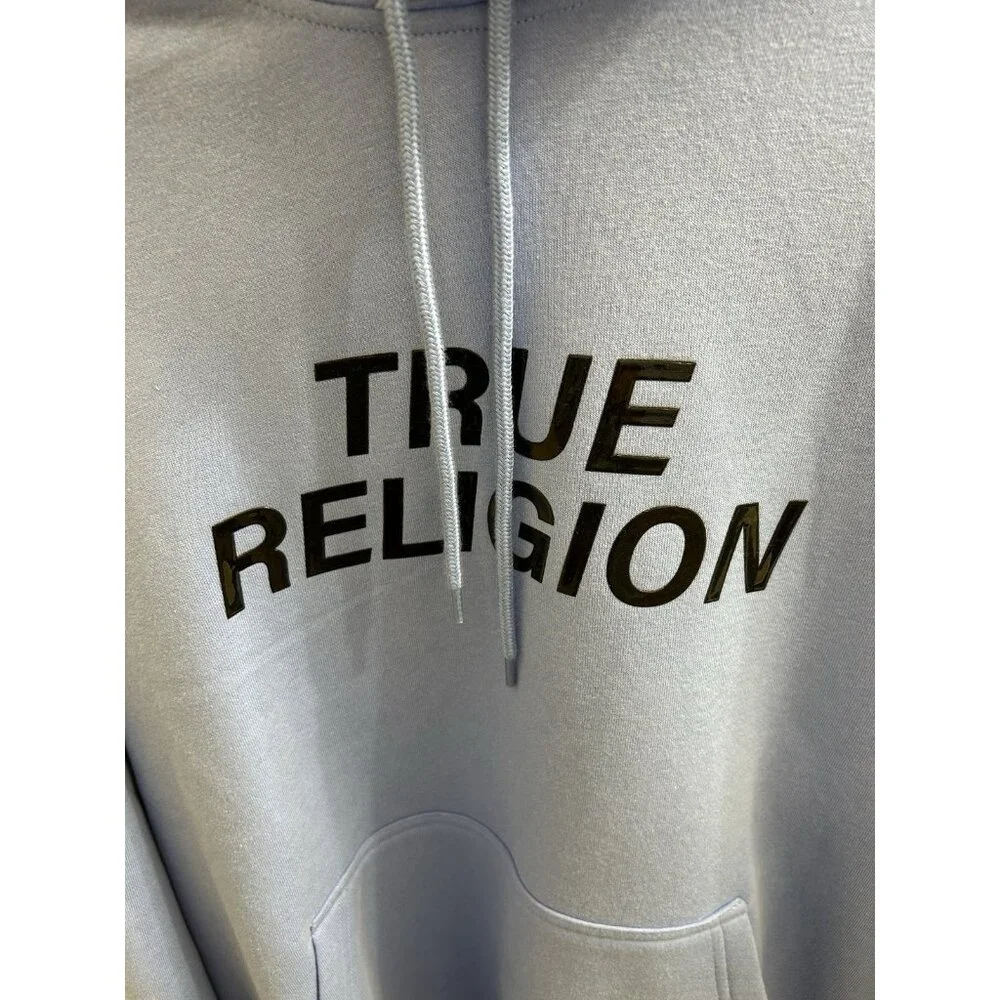 NWT True Religion Men's Silicone Tape PO Blue Pullover Hoodie Size L $119